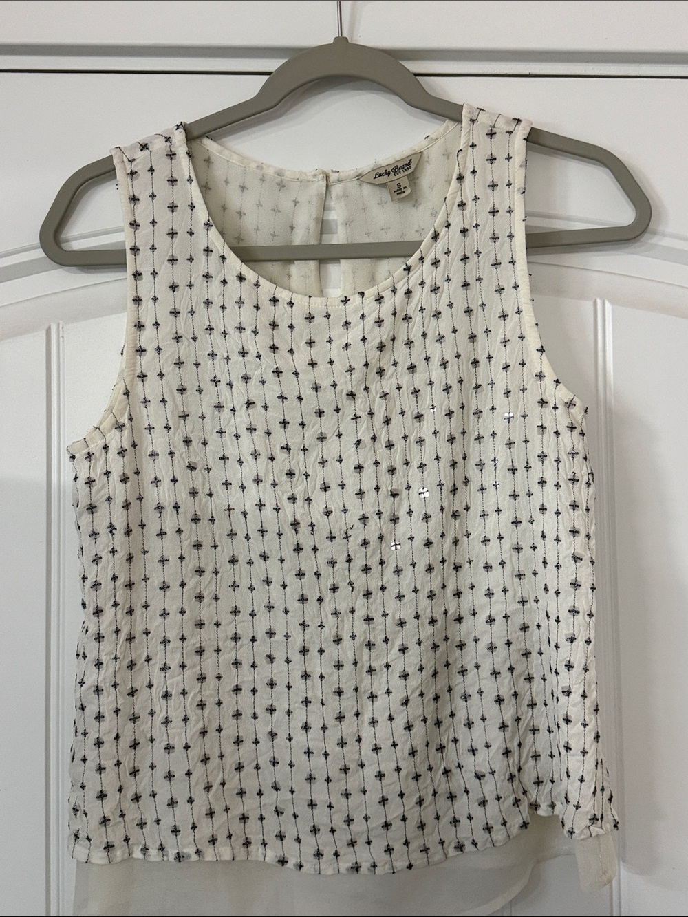 Lucky Brand Cream and Black Printed Sleeveless Camisole